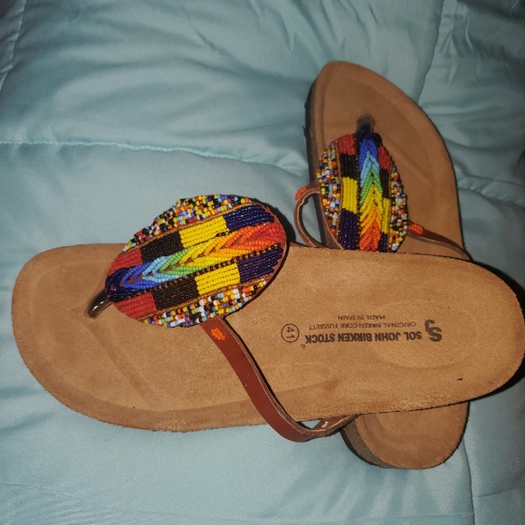 Pretty Colored Beaded Sandals Genuine Leather - Picture 3 of 8